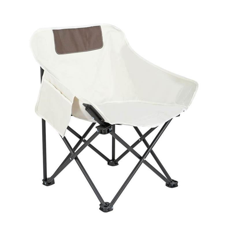 White folding chair with a brown patch on a white background